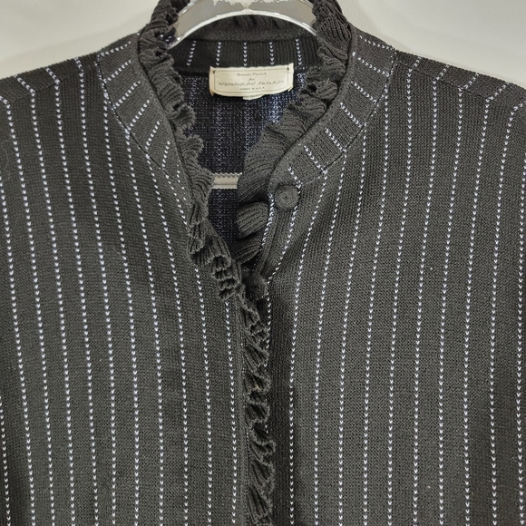 FRENCH RAGS vintage wool blend striped ruffle trim button front cardigan sweater - Picture 7 of 12